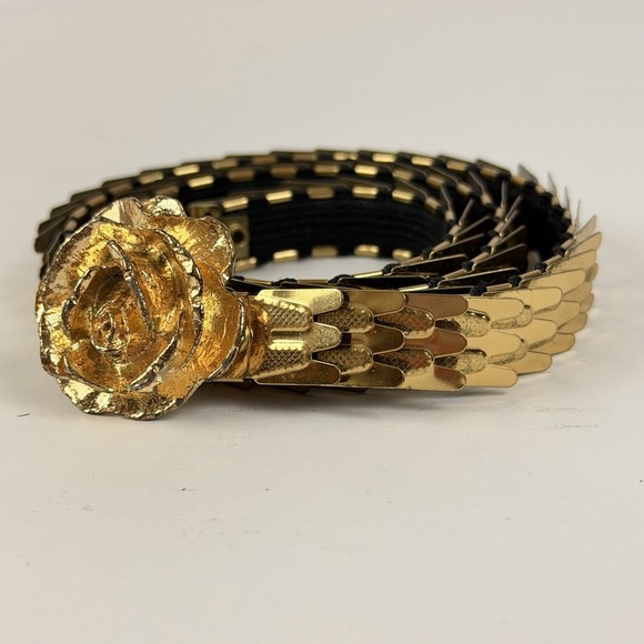 The Unbranded Brand Accessories - Vintage Gold Stretch Belt Rose Buckle Retro Boho Disco Glam Waist